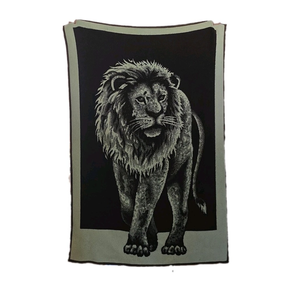 Vintage 1980s San Marcos Reversible Large Blanket Lion Brown Soft Warm